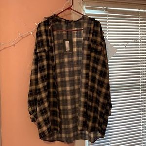 Long oversized plaid shirt